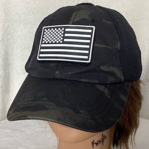 Condor Tactical Black Out Camo Flag Patch Hat One-size Adjustable Ball Cap EUC!